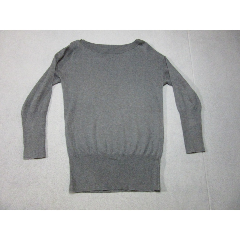 White House Black Market Sweater Womens Large Gray Rayon Ribbed Trim Boat Neck